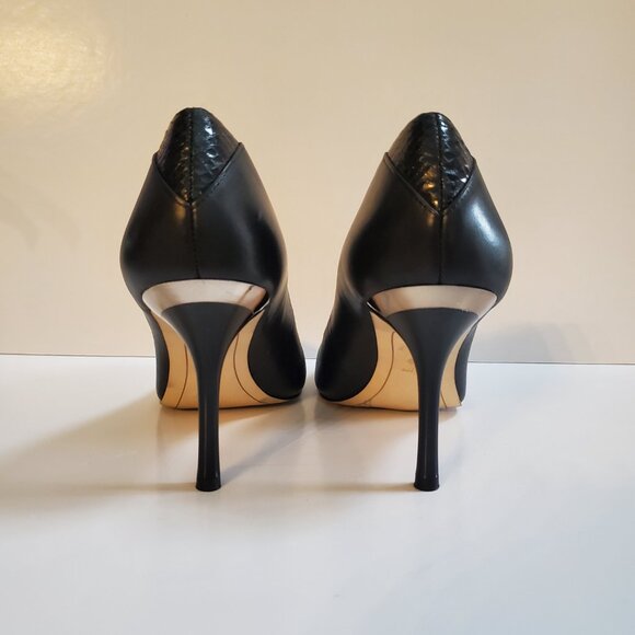 SAM EDELMAN CAMDYN Black Heels Rounded Toe | Silver Tone Ring & Snakeskin Accent - Picture 6 of 10
